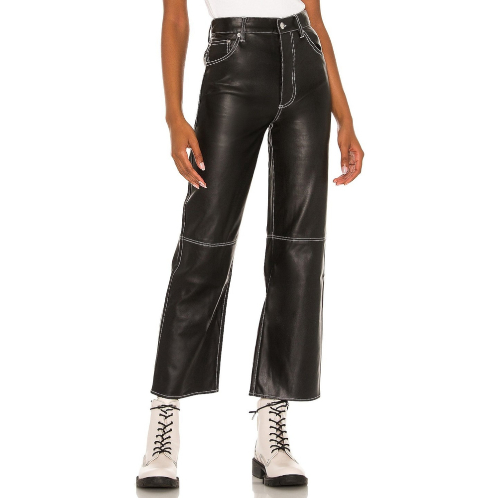 FREE PEOPLE The It Factor Vegan Mystic Black Faux Leather Pant with Stitching